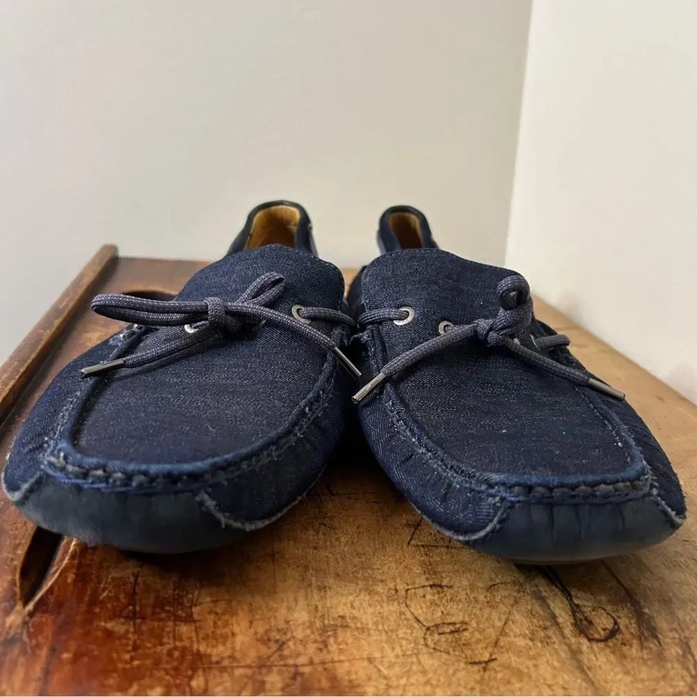 G.H. Bass & Co. Tuscany Men's 12 Navy Blue Denim Leather Moc Toe Driving Loafers